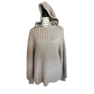NWOT Zara Unisex Metallic Beige Chunky Knit Oversized Hoodie Size XS/S CozyCore